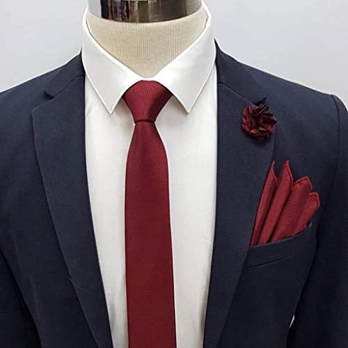 Bordo Kravat Mendil Yaka Çiçeği Set KMD-4