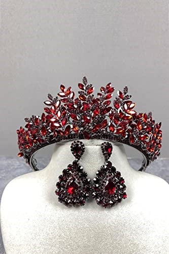Bordo Sezen Model 3 Boyutlu Kına Gelin Tacı Ve Damla Taşlı Küpe Takımı