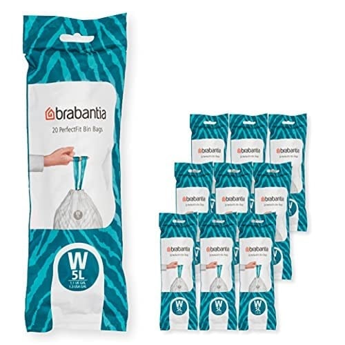 Brabantia PerfectFit çöp torbası, çoklu paket (kod W/5 l) ekstra güçlü çöp torbaları, çekme bantlı, 10 rulo (200 çöp torbası)
