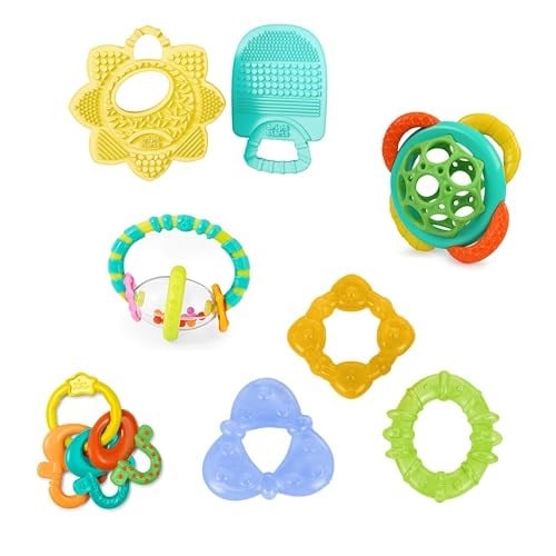 Bright Starts Diş Çıkarma Yardımcısı 8 Parça Hediye Seti, BPA İçermeyen Bebek Diş Kaşıyıcıları, Soğutmalı Diş Çıkarma Oyuncakları, Üniseks, 3 Aylık Ve Daha Büyük Bebekler İçin