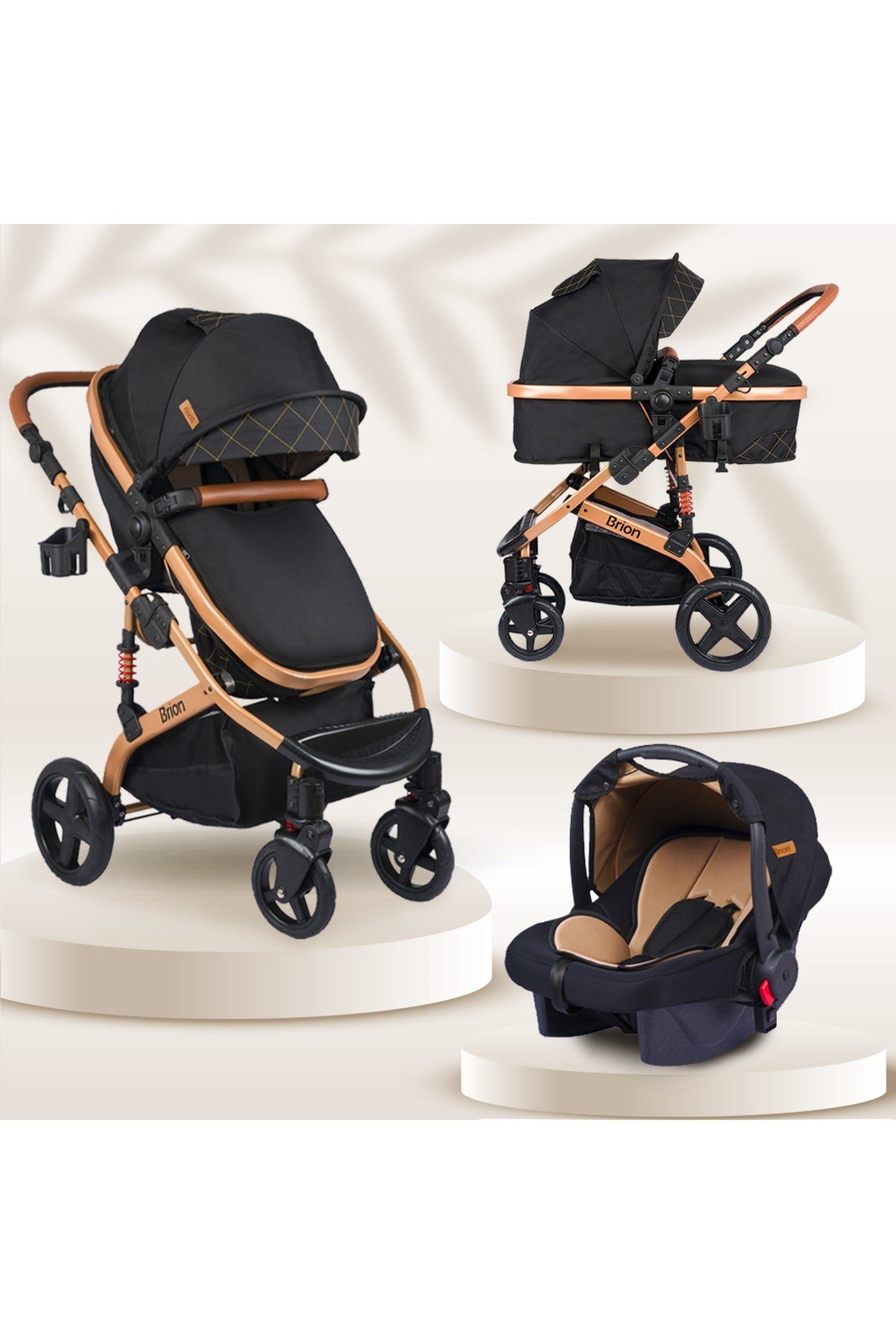 Brion Mila 4in 1 Çift Yönlü Travel Sistem Bebek Arabası Gold Siyah