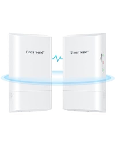 BrosTrend 5GHz 867Mbps Kablosuz Köprü, 1KM WiFi Köprüsü, PtP ve PtMP için Uzun Menzilli Noktadan Noktaya Açık Hava CPE, IP65 Tak ve Çalıştır, Pasif PoE Enjektörü, Çiftlik Garaj Binası vb. İçin 2 Paket