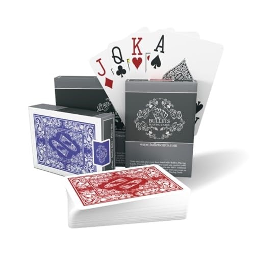 Bullets Playing Cards, 2 x 54 plastik poker kartı, ikili paket, 2 köşe işareti, jumbo endeksi, su geçirmez, oyun kartları