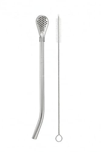 Busstier Süzgeç Uçlu Metal Pipet Seti, Filtreli Kaşık Pipet, Temizleme Fırçası Dahil, Kokteyl Sunum Bitki Çayı ve Yerba Mate (Bombilla) için Tekrar Kullanılabilir Şık Tasarım