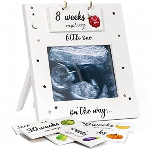 BUULUE Ultrason resim çerçevesi, Haftalık Göbek Yumruğu Meyve ve Sebze İşaretleri ile Sonogram Resim Çerçevesi, Ebeveynlerin Hamile Kadınlar için Eşsiz Hediyeler Olmasını Bekliyor, Bebek Büyümesini Ta