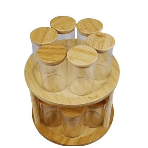 BYBARS 12li Standlı Baharatlık Takım Organizer Bambu Kapak Ahşap Stand