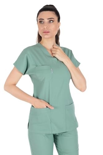 Çağla Yeşili Likralı Ince Scrubs Doktor Hemşire Forması Yarasa Kol Cerrahi Takım