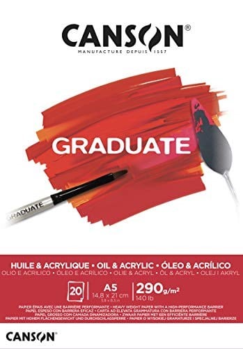 CANSON Graduate - C400110379 yağlı ve akrilik kağıt bloğu, DIN A5, 20 yaprak, 290 g/m² - Seçenekler: DIN A4, DIN A5, DIN A3