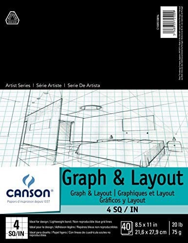 Canson Sanatçı Serisi Grafik Kağıdı, 4x4 Mavi Izgara, 21,6x27,9 cm, 40 Yaprak, Katlanır Ped