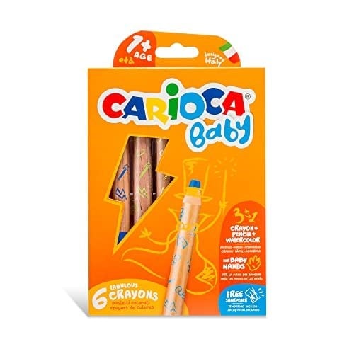 Carioca 3 In 1 Jumbo Bebek Ahşap Gövdeli Boya Kalemi 6'Lı,Kalemtraş Hediyeli - Seçenekler: 6'Lı, 10'Lu