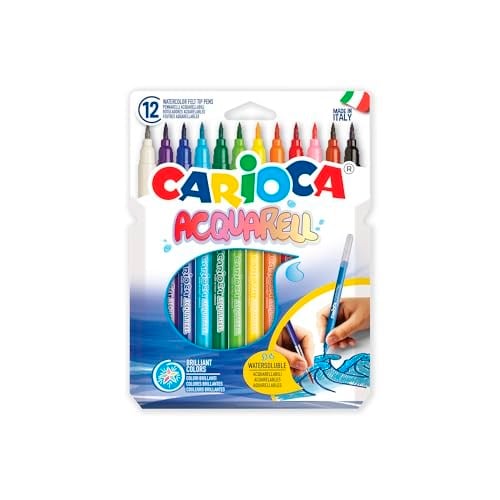 Carioca Acquarell Fırça Uçlu Keçeli Boya Kalemi 12'Li | 12 marker sululanabilir okul kutusu, kilitli uç, batmaya karşı düşmeye, parlak ve süper yıkanabilir