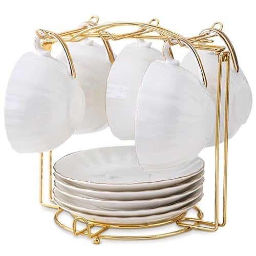 Çay Bardakları Tutacağı,Altın Metal Kahve Fincanı Çay Bardakları Rafı,Kahve Kupası Kaşık ve Saucers için Katlanabilir Organizatör