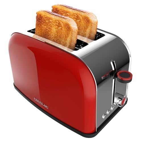 Cecotec Dikey Ekmek Kızartma Makinesi Tost Zamanı 850 Kırmızı Lite, 850 W, 2 Dilim Ekmek Kapasitesi, Geniş Yuva, Paslanmaz Çelik, Kolaylık İçin Önceden Ayarlanmış Özellikler, Özelleştirilebilir Tost