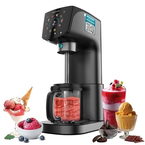 Cecotec Gelatec 2100 çok fonksiyonlu dondurma makinesi, 500 W, 11 dondurma programı ve meyve içeceği, Creamon ve Re-Spin teknolojisi, dokunmatik ekran, 3 pişirme, hacim 2,1 l