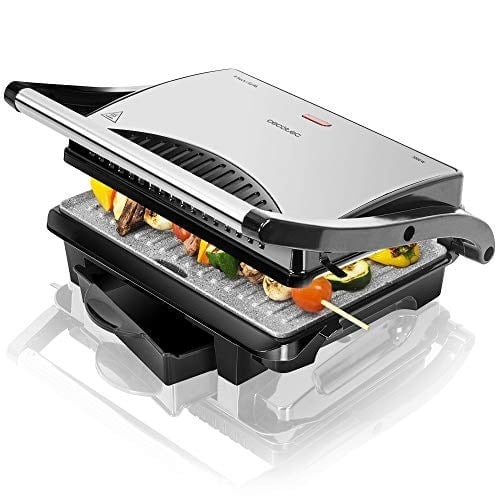 Cecotec Rock'nGrill 1000 Elektrikli Izgara 1000 W, RockStone Yapışmaz Kaplama, Yüzer Üst Plaka, Yağ Toplama Kutusu, 25,5 x 29,5 x 10 cm, Çelik/Siyah Renk