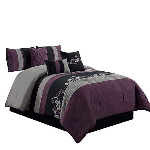 Chezmoi Collection Yorgan Seti, Polyester, Mor/Siyah/Gri, King - Seçenekler: California King, Full, King, Oversized King, Queen, Twin