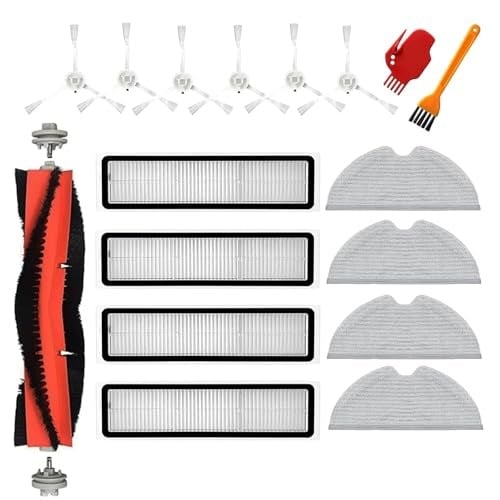 Chuancheng Dreame D9/D9 Max/D9 Max Gen2/D9 Pro/L10 Pro için 17 parçalı aksesuar seti, 1 ana fırça, 6 yan fırça, 4 filtre, 4 silme bezi, 2 temizleme fırçası