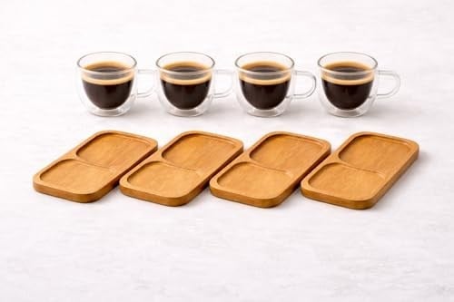 Çift Katmanlı 4'lü Espresso Cam Bardak Seti 80 ml & Tabak – 4’lü Set | Borosilikat Cam, Isı Yalıtımı, Bulaşık Makinesi Uyumlu, Türk Kahvesi Ristretto Macchiato İçin