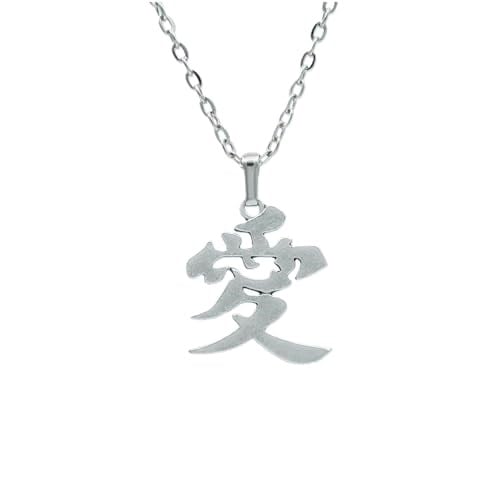Çin Aşk Sembolü - Naruto Kazekage Gaara Erkek Kadın Kolye Antik Gümüş Kaplama - 60 cm Düz Zincir