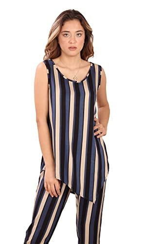 ÇİZGİLİ ASİMETRİK SALAŞ TUNIK (B19-148502) LACİVERT M