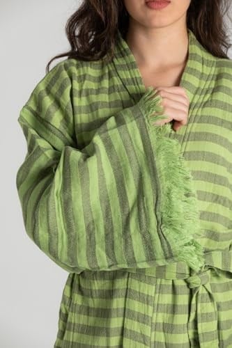 Çizgili%100 Pamuk Rahat Kesim Püskül Detay Bornoz&kaftan Standart starNM553