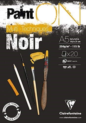 Clairefontaine 975168C Block Paint'On (20 yaprak, baş taraftan yapıştırılmış, 250 g, DIN A5) 1 adet siyah - Seçenekler: A3 (29,7x42 cm), A4 (21x29,7 cm), A5 (14,8x21 cm)...
