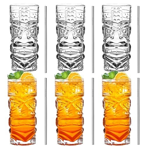 Clear Tiki Gözlük Seti 6-14 oz Modern Bar Tiki Kokteyl Bardakları Egzotik Kokteyller için Mükemmel, Mai Tai, Hawaii Tarzı Kokteyller, Tropikal Ada İçecek Seti