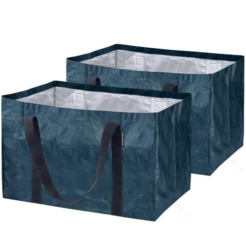CleverMade 2'li Paket Saklama Sepeti, Frakta Alışveriş Çantası, Taşınma, Market Alışverişi ve Dolum için Ağır Hizmet Tipi Çok Amaçlı Çantalar; Okyanus Mavisi