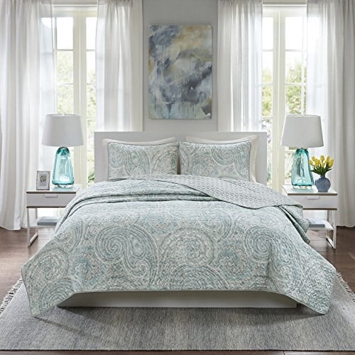 Comfort Spaces Yorgan Seti-Trend Şal Desenli Yazlık Kılıf, Rahat Örtü Hafif Dört Mevsim Yatak Katmanı, Eşleşen Kırlent, King/Cal King, Kaşmir Şal Desenli Mavi - Seçenekler: King/Cal King, Tam / Queen