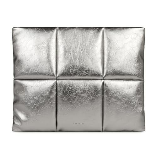 Comfyable Puffy Dizüstü Bilgisayar Kılıfı 13 inç 14 inç, Kadınlar için Puffer Laptop Taşıma Çantası, MacBook Air M3 2024 M2 M1 ile Uyumlu Yastık Kılıfı, MacBook Pro 13'ü 14 inç, PU Deri Kapak, Gümüş