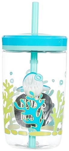 Contigo Yüzen Köpek Balığı Pipetli Tritan Bardak 470 ml, Mavi