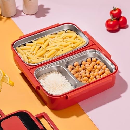 Cooker 1392-2 Çelik Hazneli 3 Bölmeli Beslenme Kutusu Lunchbox Sefer Tası - Turuncu