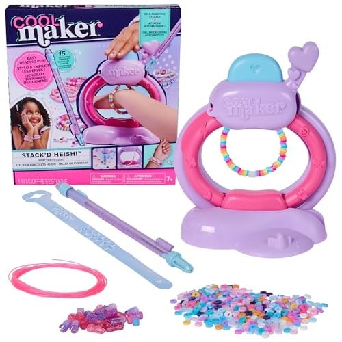 Cool MAKER Stack'd Heishi Studio bileklik, 1200'den fazla Heishi boncuk ve aksesuarlı, otomatik dizme, kendin yap takı seti, 15 şık bileklik için, 7 yaşından büyük çocuklar için