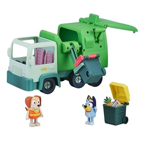 Çöp Kamyonu - 6,35 cm Mavi ve Çöp Kutusu Adam Oyun Seti ile poz verilebilir Figürler, Çok Renkli