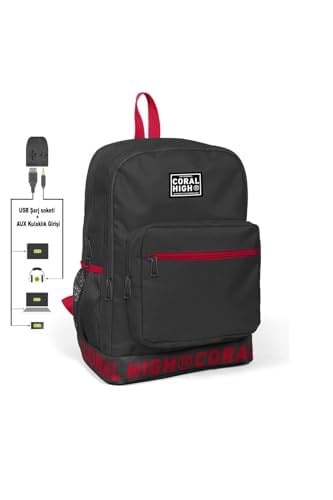 Coral High Nakış Logolu Usb Şarjlı Kulaklık Çıkışlı Koyu Gri Sırt Çantası 24105