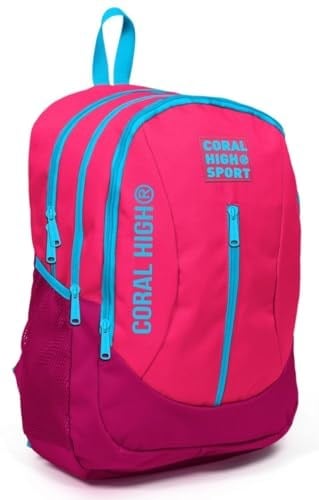 Coral High Sport Pembe Kırmızı Okul ve Günlük Sırt Çantası - Dört Gözlü - USB ve AUX Soketli