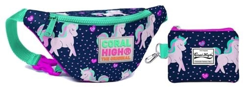 Coral High Unicorn Baskılı Bel Çantası Seti - Pembe/Yeşil