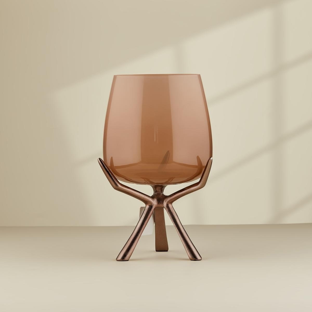 Cornella Gınger Saten Bronz Ayaklı Cam Şamdan Orta Ağız:14 Cm X Boy:30 Cm