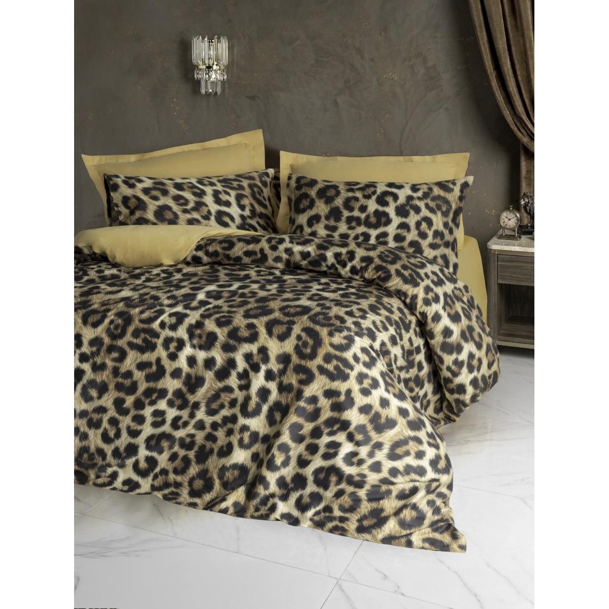 Cotton Box 5d Silky Tensel Saten Çift Kişilik Nevresim Takımı Leopar Gold