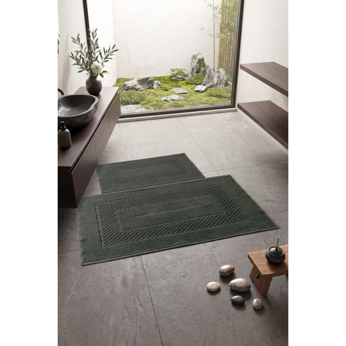 Cotton Box Aura Jakarlı Kaymaz Taban Pamuklu Paspas Seti Frame Antrasit 60x90+40x60