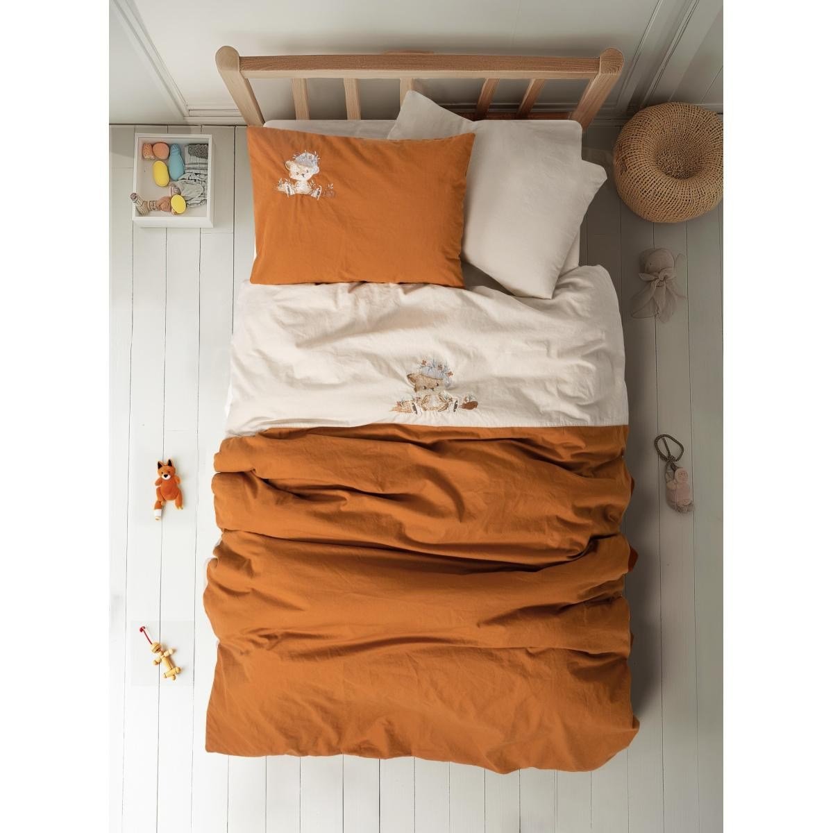 Cotton Box Cuddly Nakışlı Bebek Nevresim Takımı Clever Bej