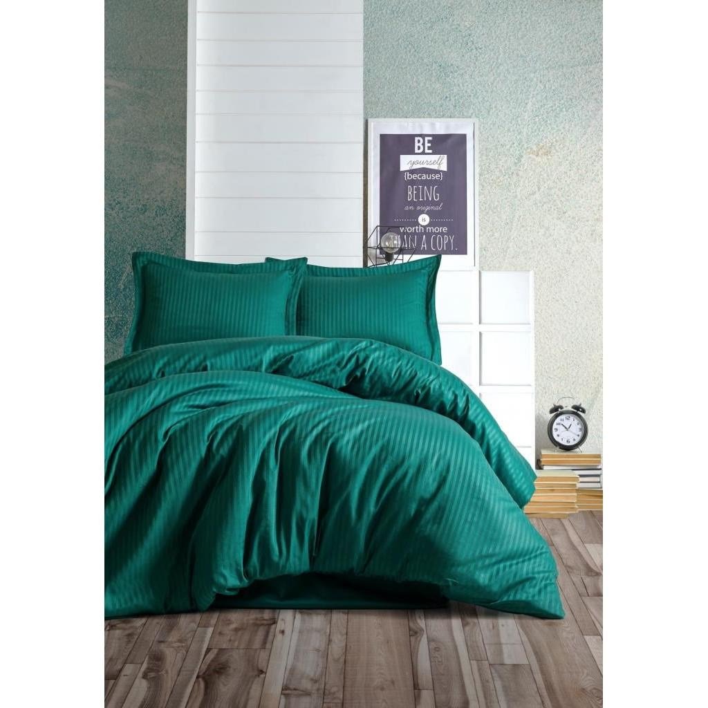 Cotton Box Elegant Stripe Saten Çift Kişilik Nevresim Takımı Petrol