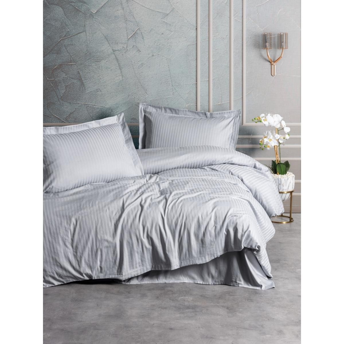 Cotton Box Elegant Stripe Saten Çift Kişilik Nevresim Takımı Gri