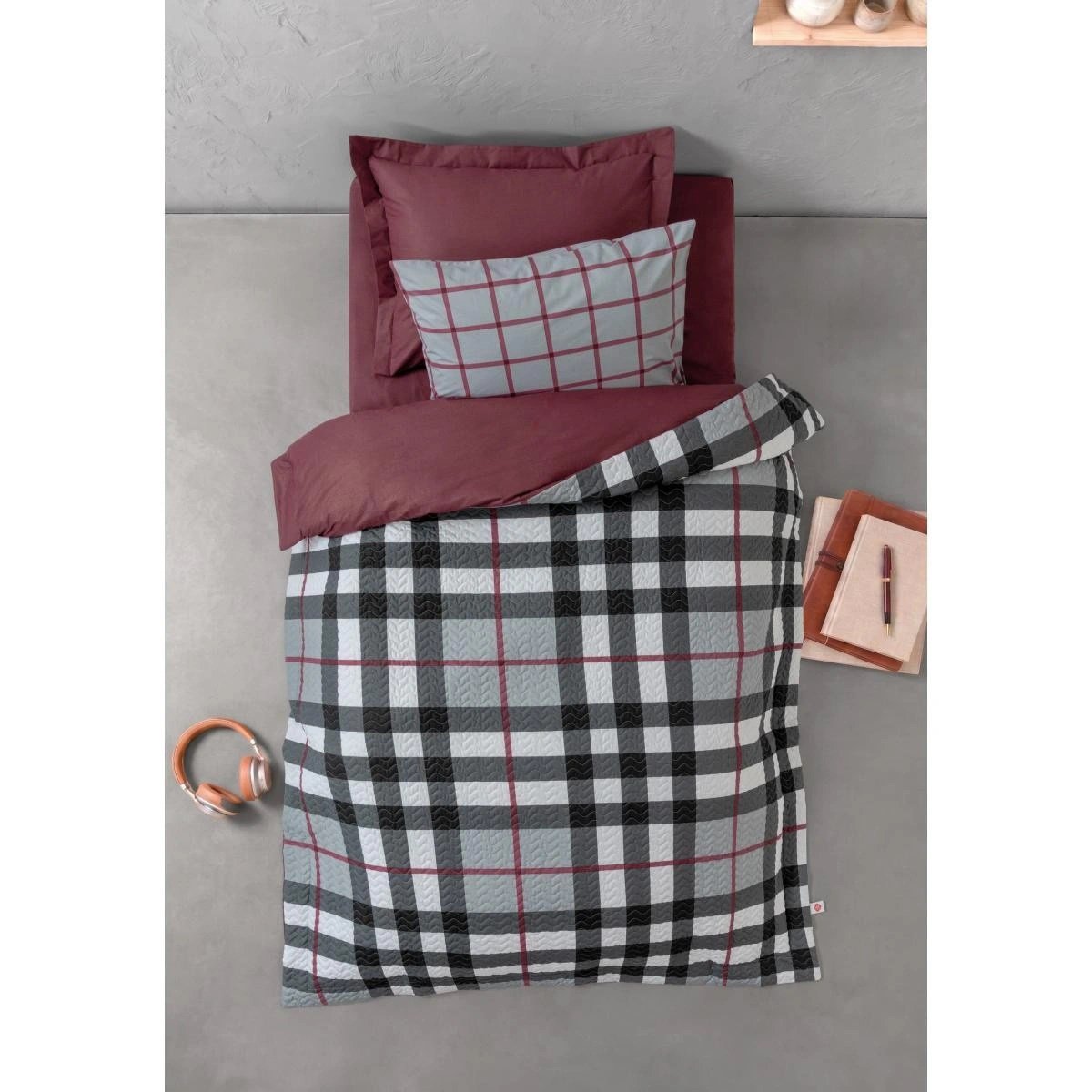 Cotton Box Genç Odası Tek Kişilik Lastikli Çarşaflı Complete Set Brave Bordo