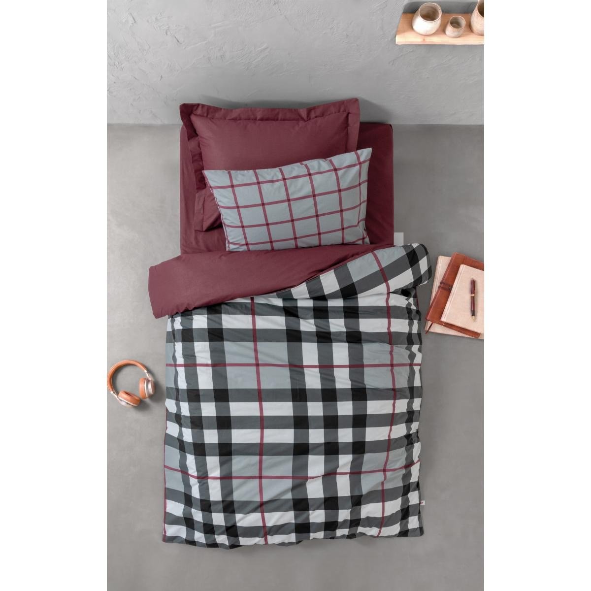 Cotton Box Genç Odası Tek Kişilik Lastikli Çarşaflı Nevresim Takımı Brave Bordo