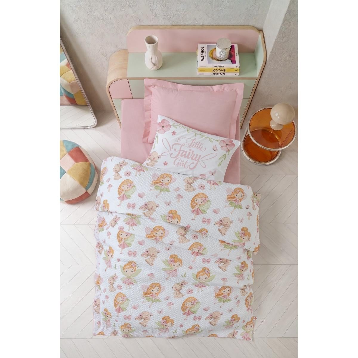 Cotton Box Junior Tek Kişilik Lastikli Çarşaflı Complete Set Pixie Pudra