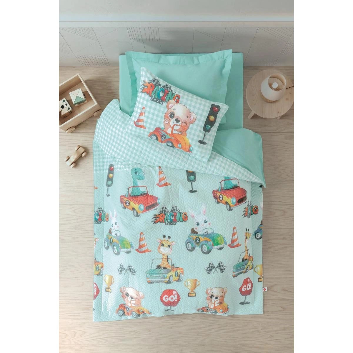 Cotton Box Junior Tek Kişilik Lastikli Çarşaflı Complete Set Vroom Mint