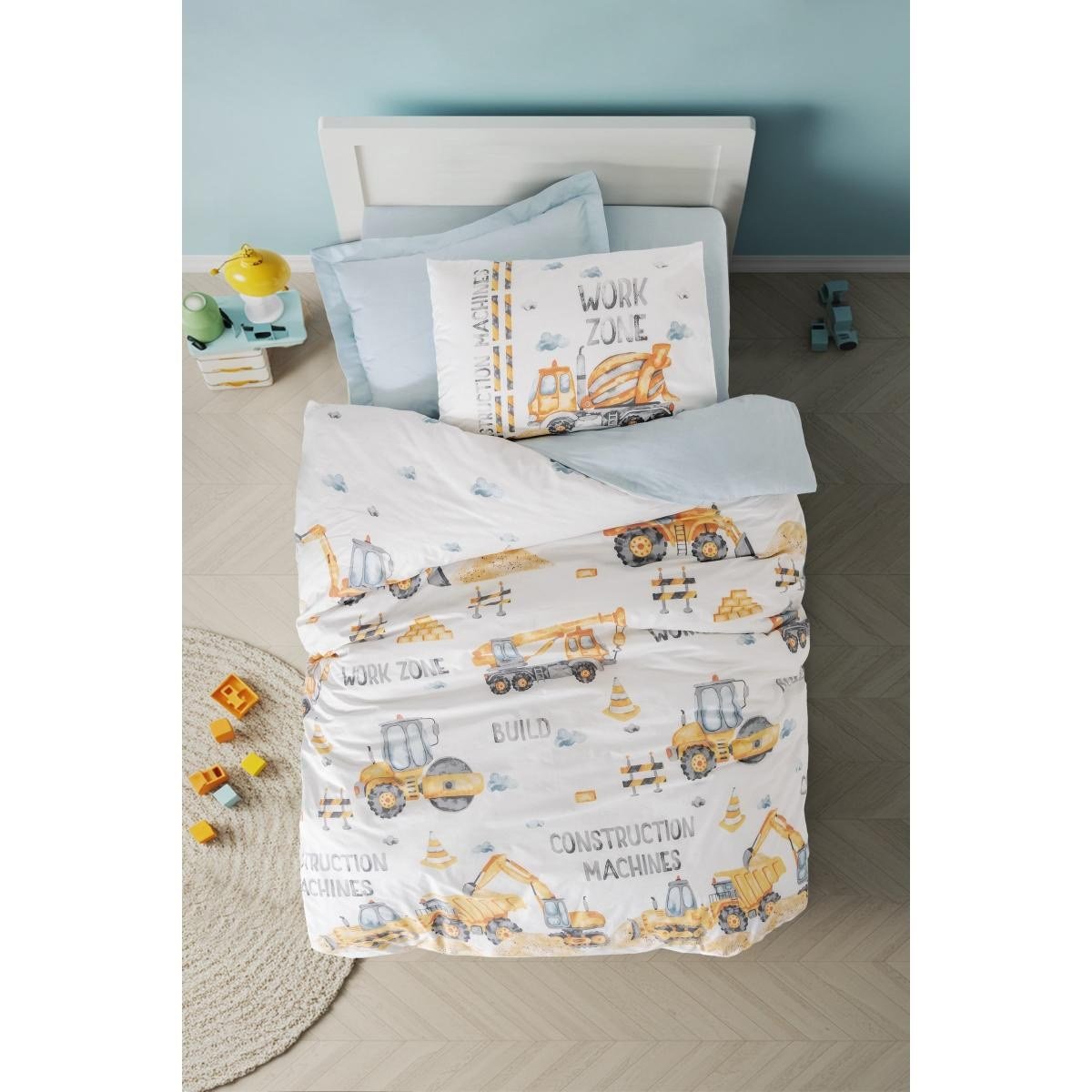 Cotton Box Junior Tek Kişilik Lastikli Çarşaflı Nevresim Takımı Buildo Mavi