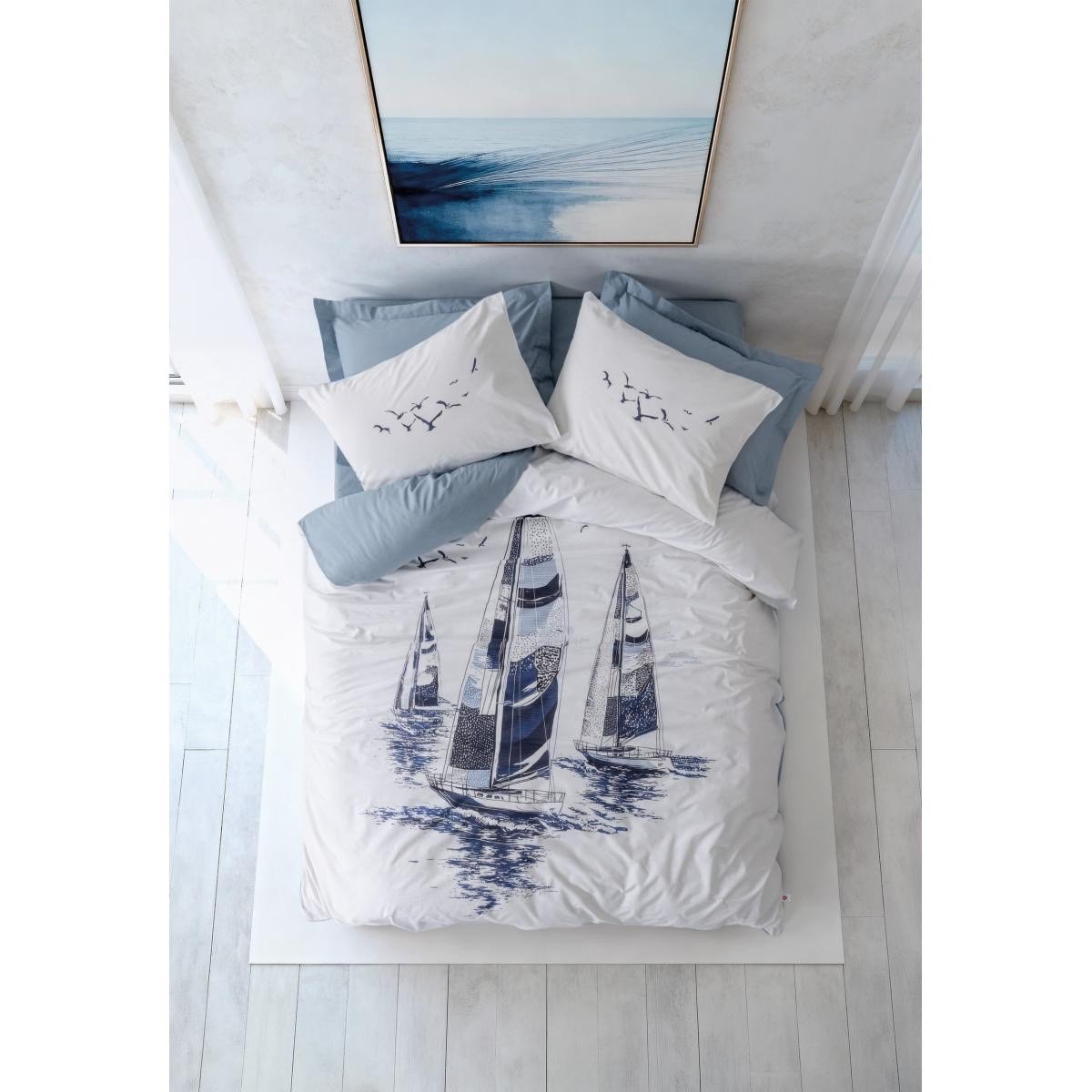 Cotton Box Maritime Çift Kişilik Nevresim Takımı Skipper Indigo