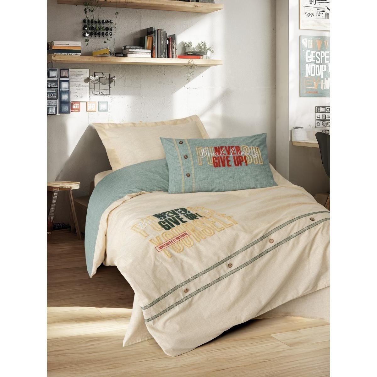 Cotton Box Mood Nakışlı Ranforce Tek Kişilik Nevresim Takımı Forward Bej
